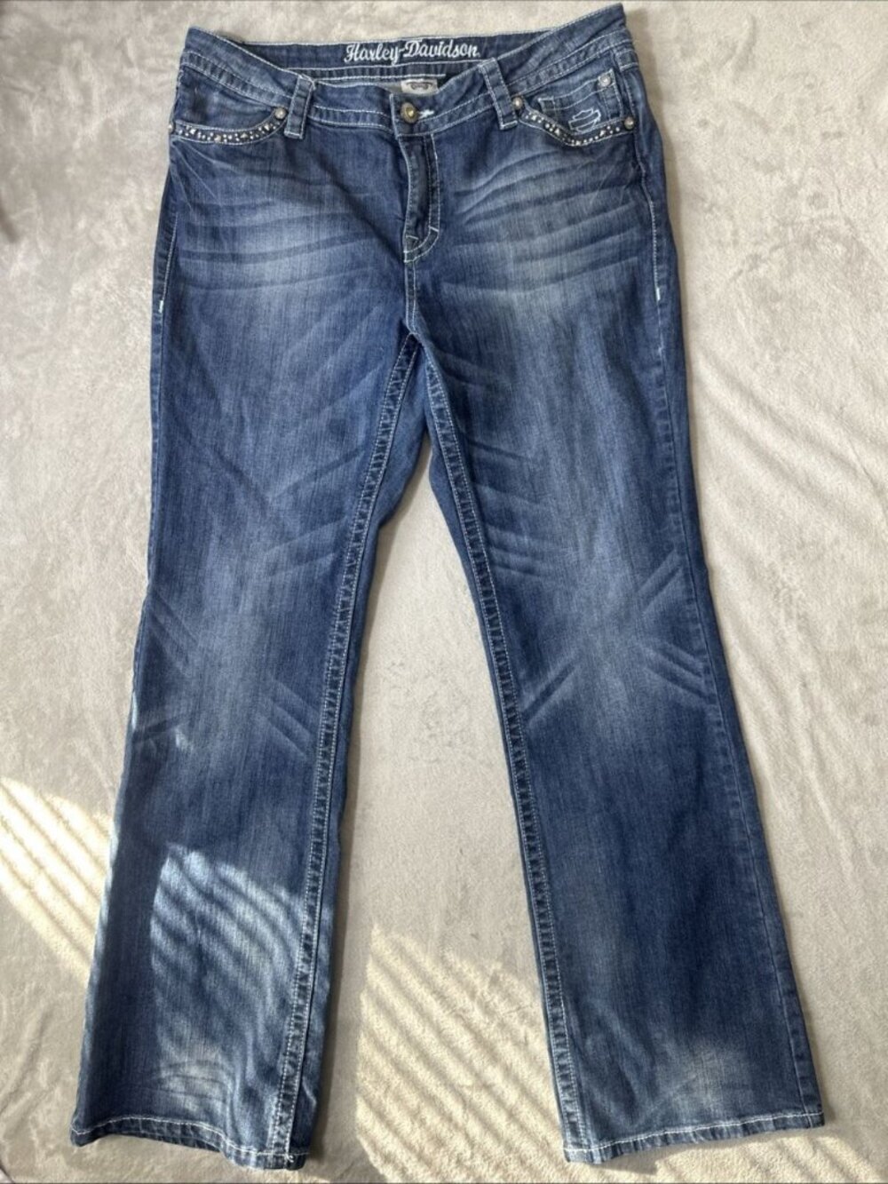 Harley-Davidson women’s dark wash bootcut jeans size 14 embellished